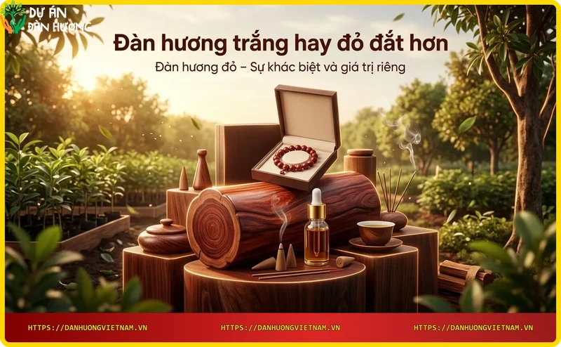 Thớ gỗ đàn hương đỏ với vân xoắn đặc trưng và màu đỏ sẫm