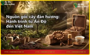 Thương nhân cổ đại vận chuyển gỗ đàn hương trên sông trong rừng nhiệt đới