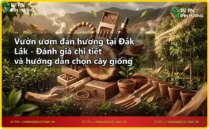Tổng quan vườn ươm đàn hương tại Đắk Lắk với đất đỏ bazan và cây giống xanh mướt
