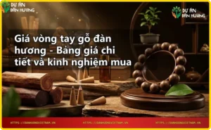 Vòng đàn hương trên nền gỗ và lá cây, thể hiện phong thủy