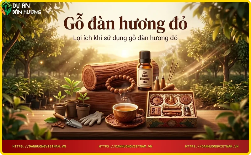 Vòng tay gỗ đàn hương đỏ trên tay người