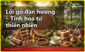 Vòng tay gỗ đàn hương và tinh dầu trong không gian thư giãn