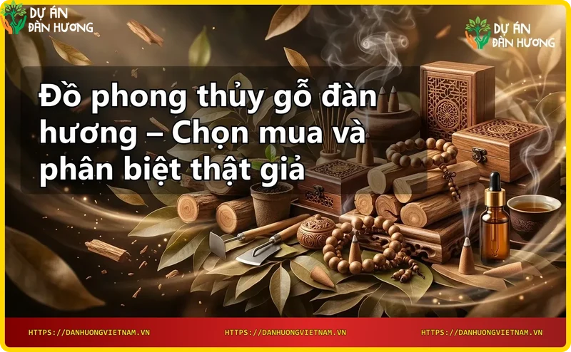 Vòng tay gỗ đàn hương và tượng Phật nhỏ trên bàn gỗ với khói nhang.