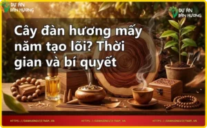Vườn cây đàn hương phát triển tốt dưới ánh nắng chiều tà, đất tơi xốp và hệ thống tưới tiêu