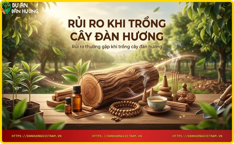 Vườn đàn hương bị ngập lụt và cây con héo úa sau bão, minh họa rủi ro thời tiết